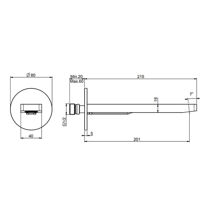 Fima Carlo Frattini Излив для ванны 20см., настенный, Flo, F2222CR цвет: хром