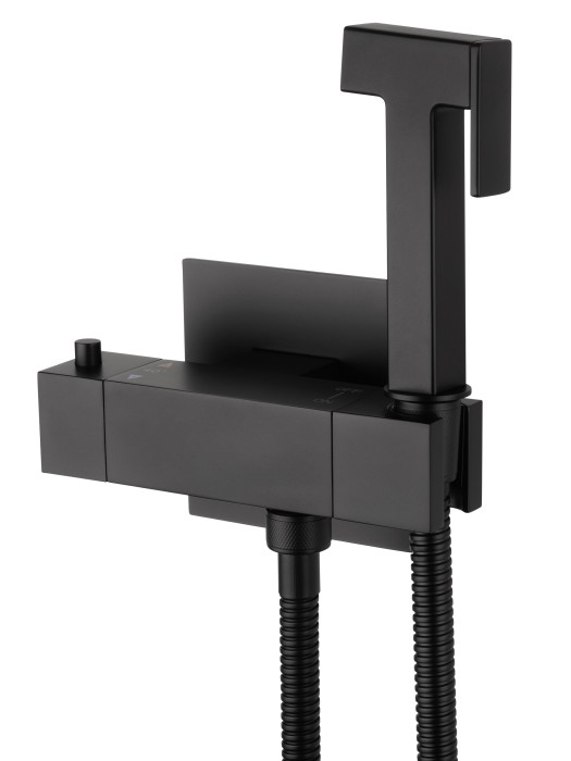 Смеситель с гигиеническим душем и термостатом встраиваемый, Wonzon & Woghand, WW-88819903-MB цвет: черный