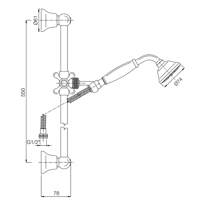 Fima Carlo Frattini Душевой гарнитур, в комплекте: стойка, шланг 1500мм., держатель для лейки, лейка, Herend, F2044/3BR цвет: бронза
