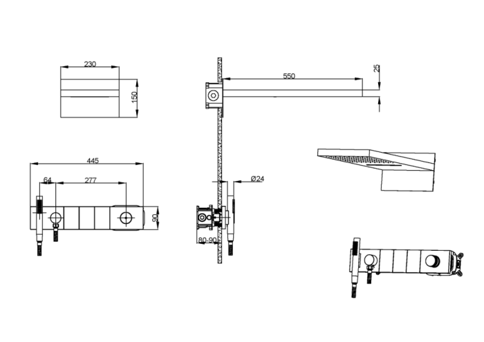 Встроенная душевая система с изливом, трехпозиционная nikel brush, Boheme Zodiac - 132-2-NB
