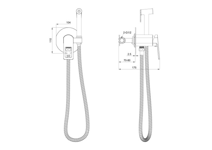 Смеситель с гигиеническим душем встраиваемый, Wonzon & Woghand Frame, WW-88829010-MB цвет: черный