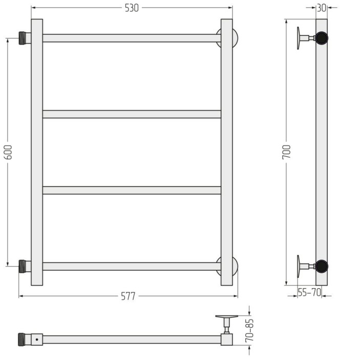 Стилье Водяной полотенцесушитель 600x500, Версия-КБ, 00630-6050 цвет: без покрытия