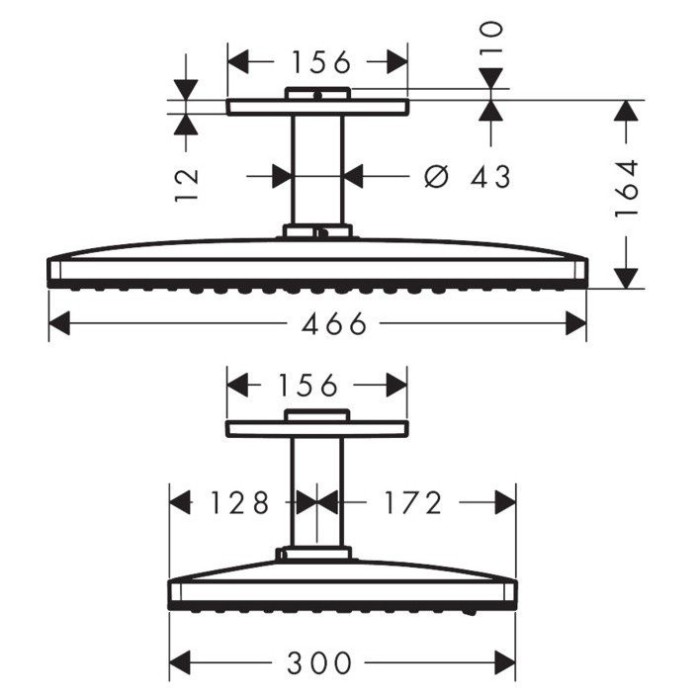 Верхний душ с потолочным кронштейном скрытого монтажа Rainmaker Select Hansgrohe, белый, хром арт. 24016400