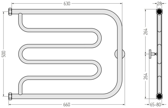 Сунержа Водяной полотенцесушитель 500x650, Лира, 032-4011-5065 цвет: матовое золото