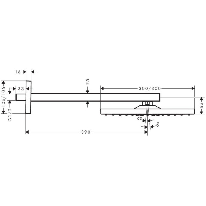 Верхний душ с настенным кронштейном Raindance E Hansgrohe, хром арт. 26239000