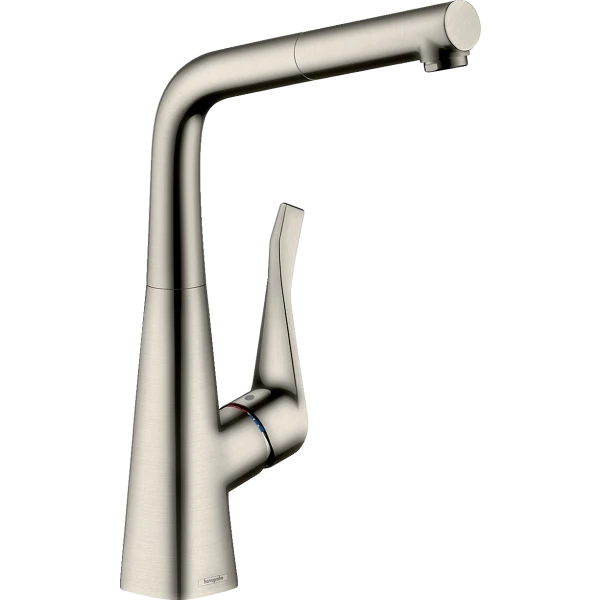 Смеситель для кухни, с вытяжным изливом, Hansgrohe Metris M71, нержавеющая сталь арт. 73812800