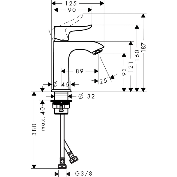Смеситель для раковины без сливного гарнитура, Hansgrohe Metris, хром арт. 31186000