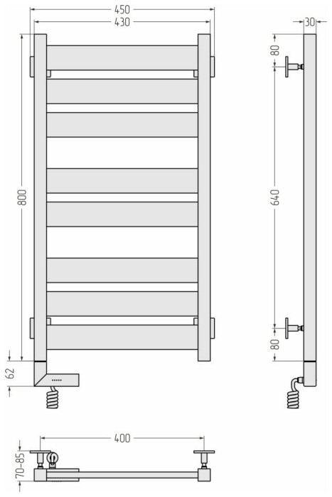 Сунержа Электрический полотенцесушитель 1000x300, Центурион 2.0, 30-5602-8040 цвет: матовый белый