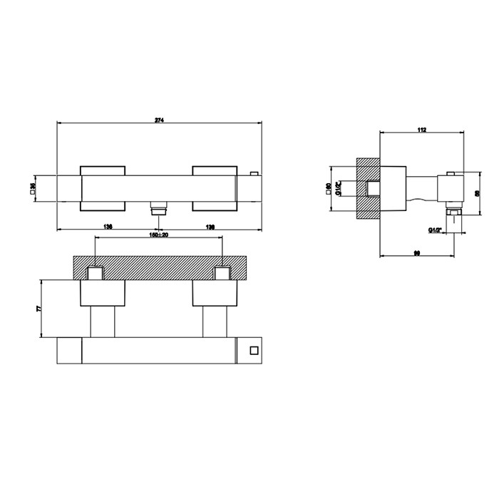 Смеситель для душа, настенный, термостатический, Gessi Rettangolo, хром арт. 19431#031