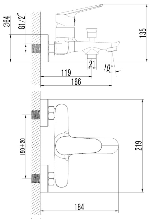 Смеситель для ванны с ручным душем, керамический картридж, хром, Azario CAMPO арт. AZ-KX238275C
