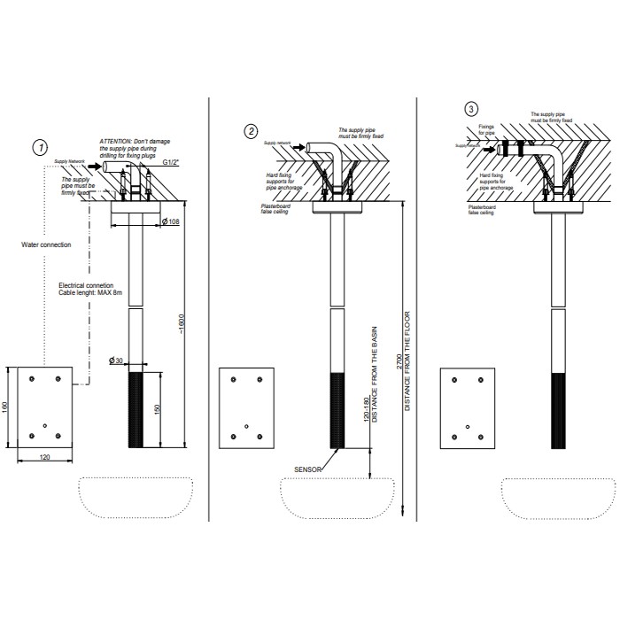 Смеситель для раковины, потолочный, электронный, Gessi 316, steel brushed арт. 54424#239
