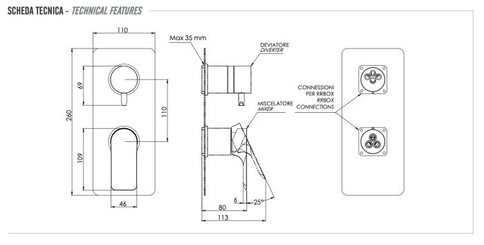 Смеситель для душа бронза глянцевый, Remer Infinity, скрытого монтажа I93KBVO