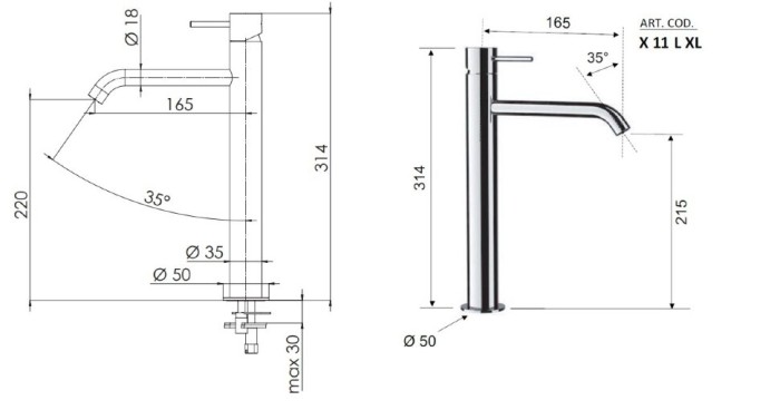 Смеситель для раковины бронза глянцевый, Remer X Style, внешнего монтажа X11LXLVO