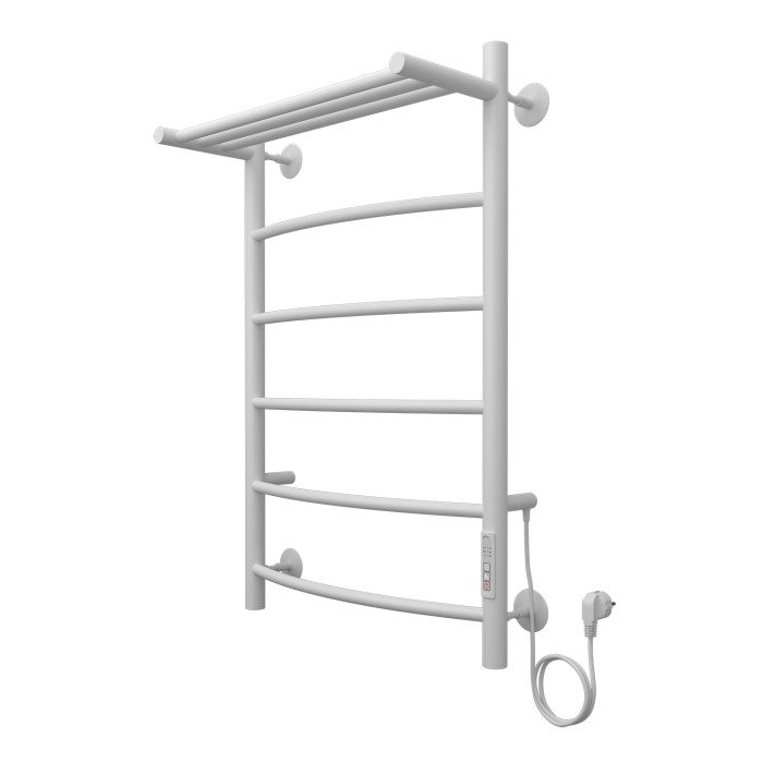 Полотенцесушитель электрический 500/800 5 секций, с полкой, диммер справа, белый, Verona Azario - AZ04858PW