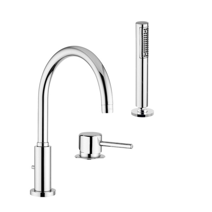 Однорычажный смеситель на 3 отверстия на борт ванны, излив с дивертером, Giulini Futuro, хром арт. 6565BD