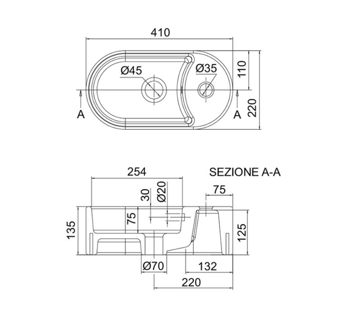 Раковина накладная, с переливом с одним отверстием, цвет белый, Scarabeo Seventy - 8093