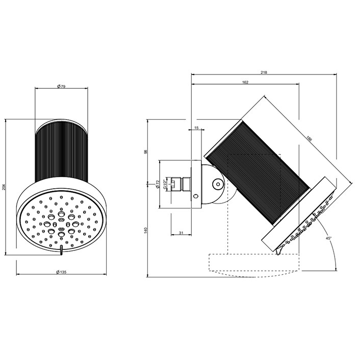 Верхний душ d13.5см., с настенным креплением, 3 режима, Gessi 316, steel brushed арт. 57271#239