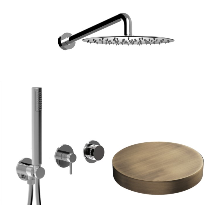 Встраиваемый душевой комплект на 2 режима, однорычажный, с поворотным переключателем, ручной душ, кронштейн, верхний душ d25 см, Giulini My ring deluxe, бронза матовая арт. MR0086DLEPBROP