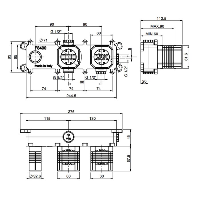 Fima Carlo Frattini Встраваемая часть смесителя для душа на 2 источника, F3400