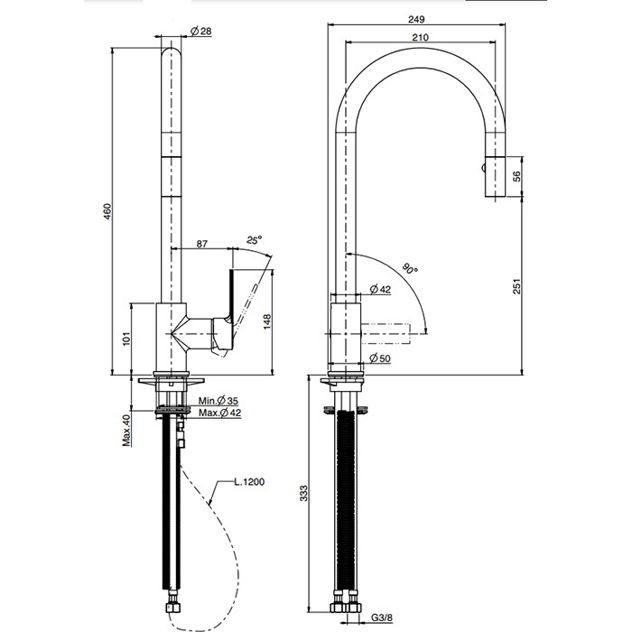 Fima Carlo Frattini Смеситель для кухни, на 1 отв., с выдвижной лейкой, Kitchen, F3538WCR цвет: хром