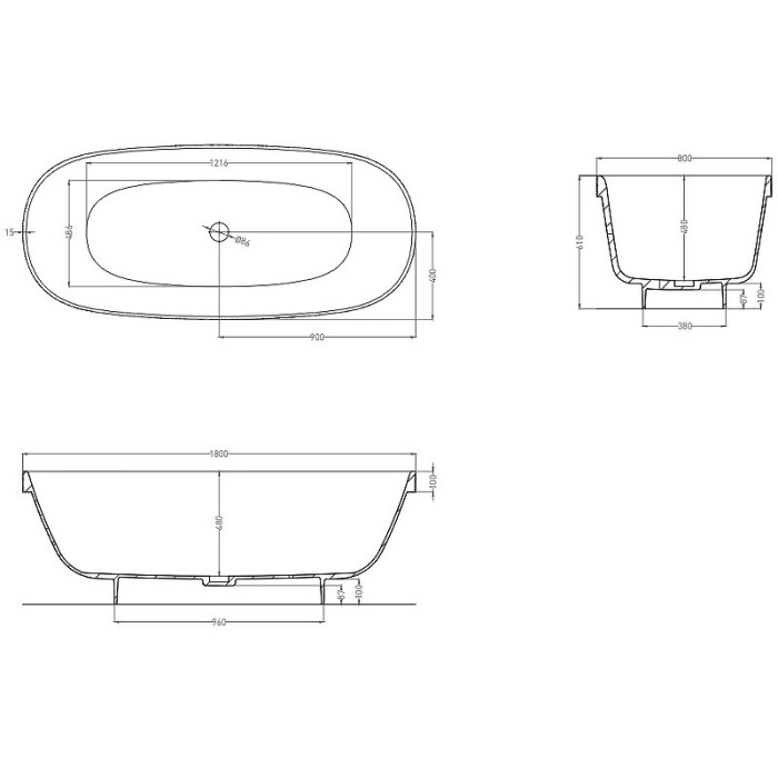 Ванна отдельностоящая 180x80, матовая, Salini GRECA 180x80RAL арт. 103121MRF