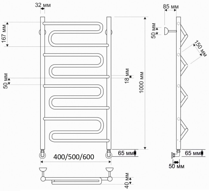 Полотенцесушитель водяной латунный 50x100 Валенсия (бронза) Secado арт. 4603777476694