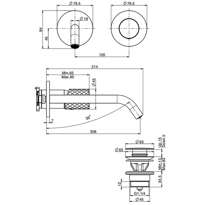 Fima Carlo Frattini Cмеситель для раковины, встраиваемый, излив: 20.8см., Spillo Tech, F3051TWLX8XOR цвет: золото