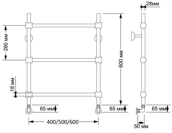 Полотенцесушитель водяной латунный 60x60 Флоренция 2 (бронза) Secado арт. 4603777460327