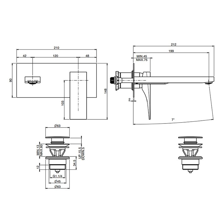 Fima Carlo Frattini Cмеситель для раковины, встраиваемый, излив: 20см., Zeta, F3971WLX5OR цвет: золото