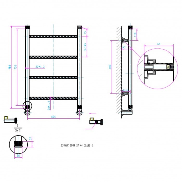 Полотенцесушитель электрический, 100w, Boheme Chromo - 710