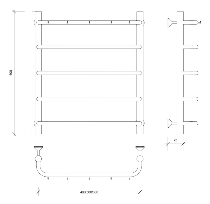 Полотенцесушитель водяной 60x40 Мерида 1 К (черный) Secado арт. 4673739225141