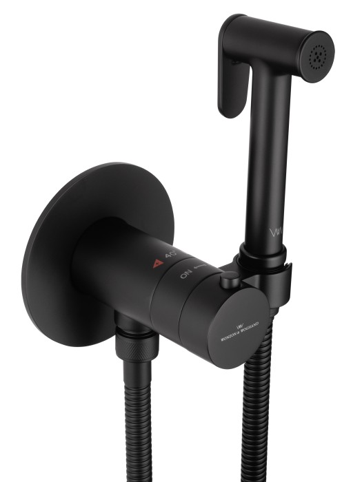 Смеситель с гигиеническим душем и термостатом встраиваемый, Wonzon & Woghand, WW-88829909-MB цвет: черный