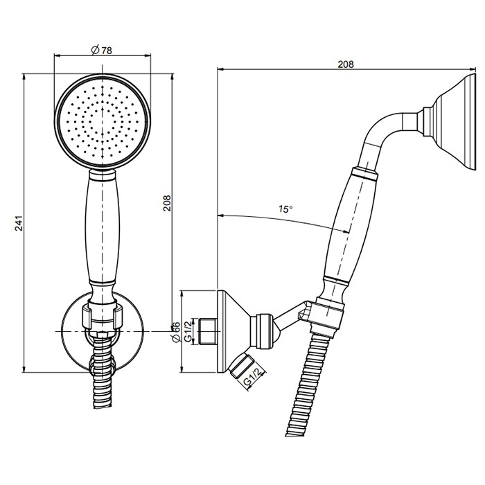 Fima Carlo Frattini Душевой комплект с ручным душем, держателем с подводом воды и металлическим шлангом 1500 мм., Wellness, F2287/7CR цвет: хром