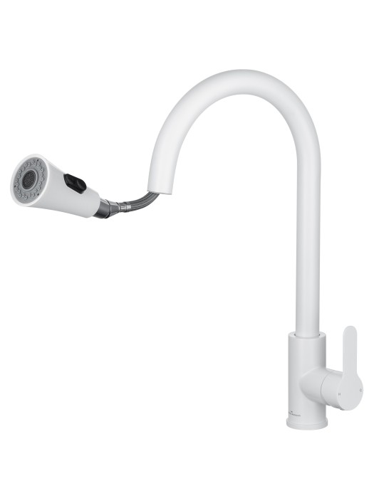 Смеситель для кухни с выдвижным изливом, Wonzon & Woghand, WW-121E201L-MW цвет: белый