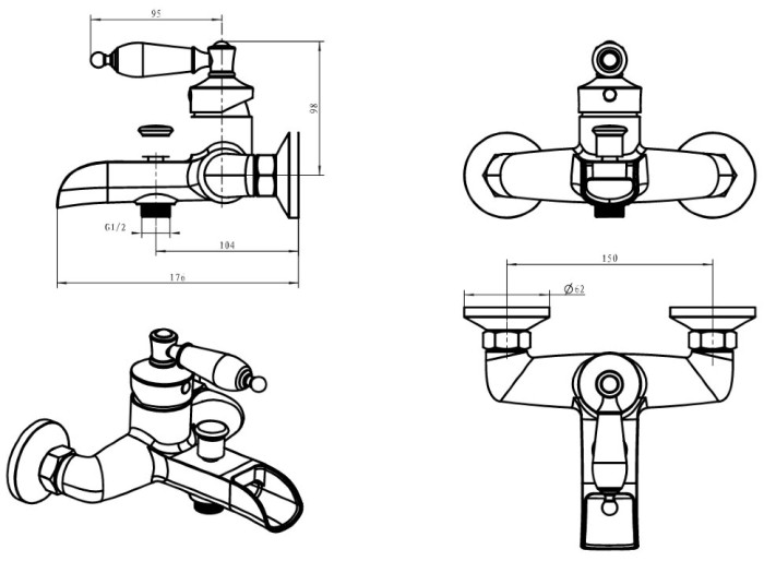 Смеситель для ванны, хром, Vogue Crystal Boheme 223-CRST