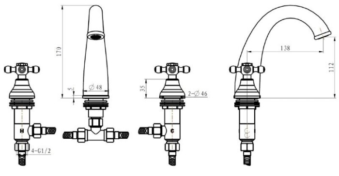 Смеситель для раковины, бронза, Flora Boheme 317-FL