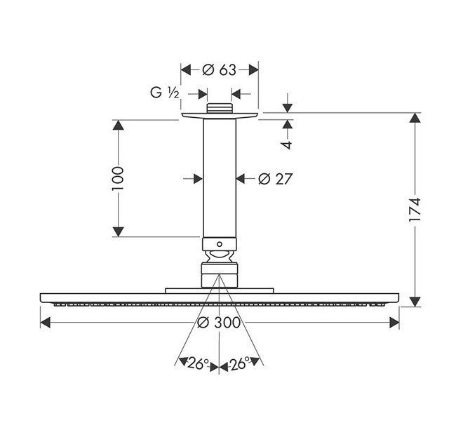 Верхний душ с потолочным кронштейном Raindance S Hansgrohe, хром арт. 27494000