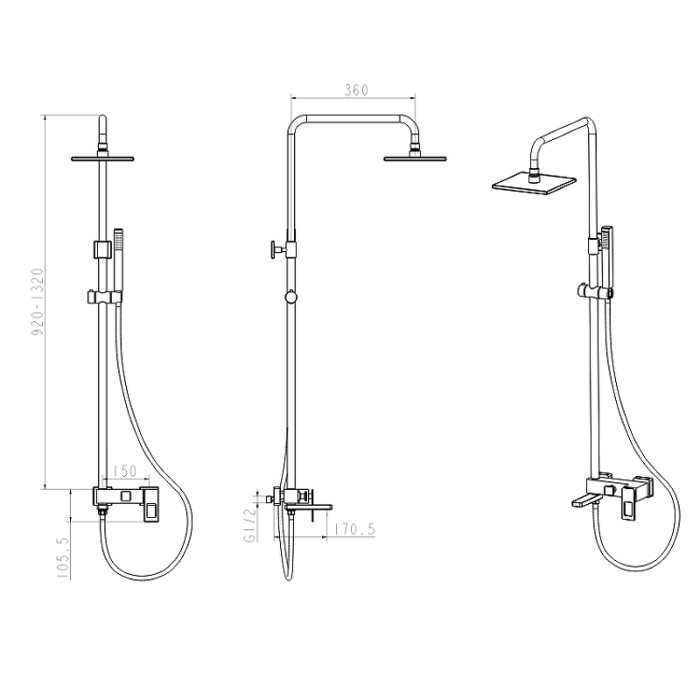 Стойка для душа BlackUW Q Boheme 148-BUW