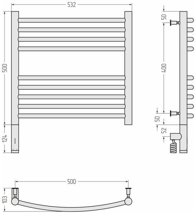 Сунержа Электрический полотенцесушитель 500x500, Богема 3.0, 15-5802-5050 цвет: тёмный титан муар