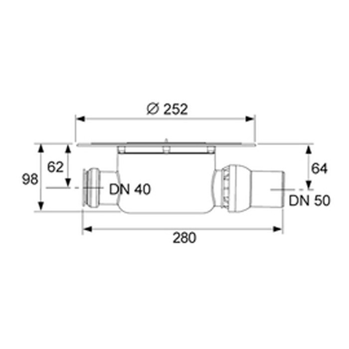 Трап низкий сантехнический с декоративной решеткой "basic", dn 50, боковой выход, TECE арт. 3015008