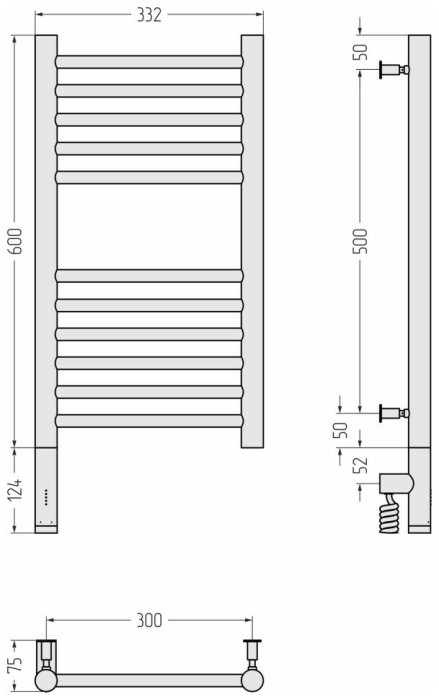 Сунержа Электрический полотенцесушитель 600x300, Богема 3.0, 051-5804-6030 цвет: состаренная латунь