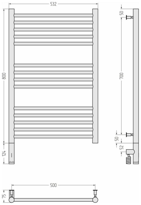 Сунержа Электрический полотенцесушитель 800x500, Богема 3.0, 071-5804-8050 цвет: сатин