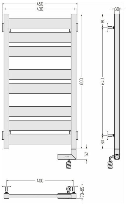 Сунержа Электрический полотенцесушитель 1000x300, Центурион 2.0, 30-5603-8040 цвет: матовый белый