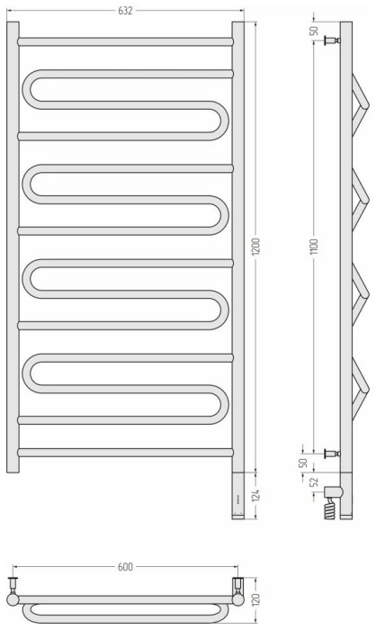 Сунержа Электрический полотенцесушитель 1200x400, Элегия 3.0, 00-5819-1260 цвет: без покрытия