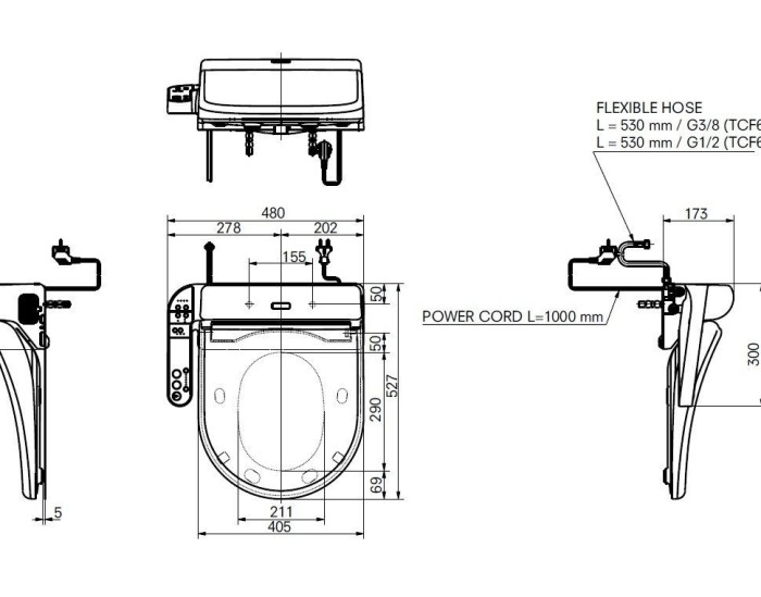 Электронная крышка-биде для унитаза, встраиваемый, WASHLET EK TOTO, TCF6402G цвет: белый
