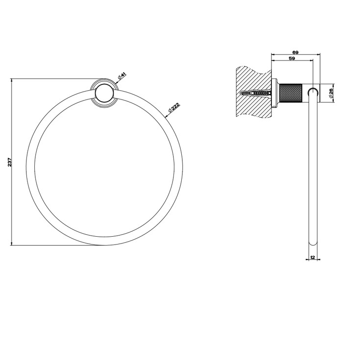 Полотенцедержатель кольцевой 23.7см., подвесной, Gessi Inciso, nero xl арт. 58509#299