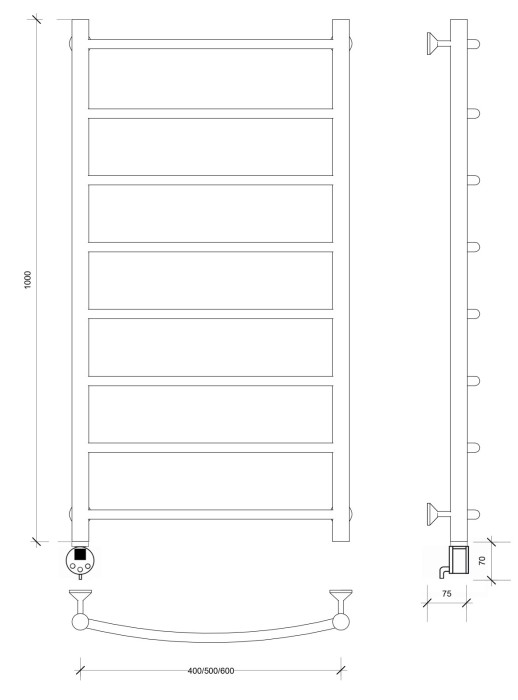 Полотенцесушитель электрический 100x40 Милан 1 (черный матовый) Secado арт. 4673739237250