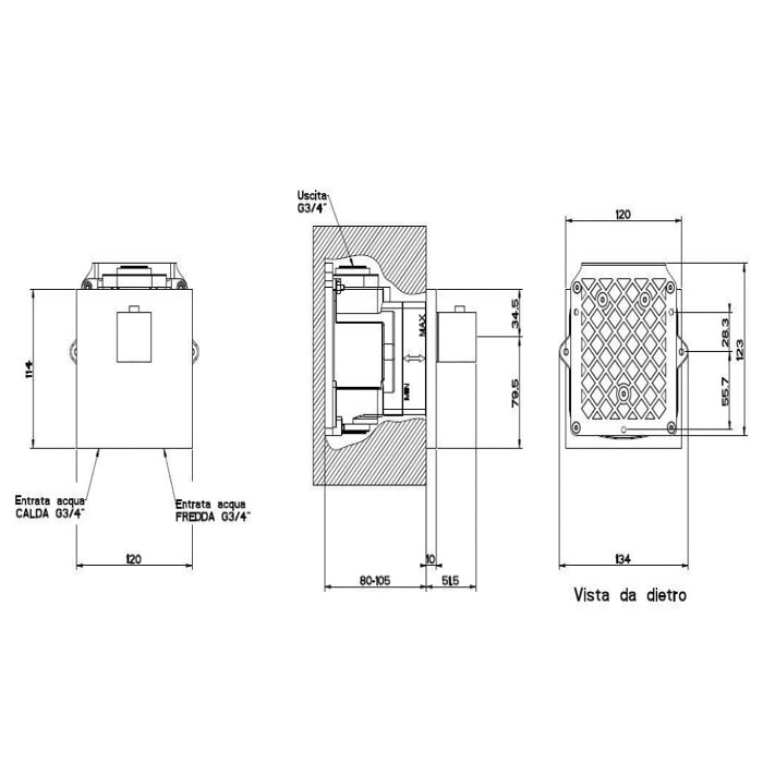 Встраиваемый термостат для душа, с 1 выходом, Gessi Rettangolo, хром арт. 43252#031