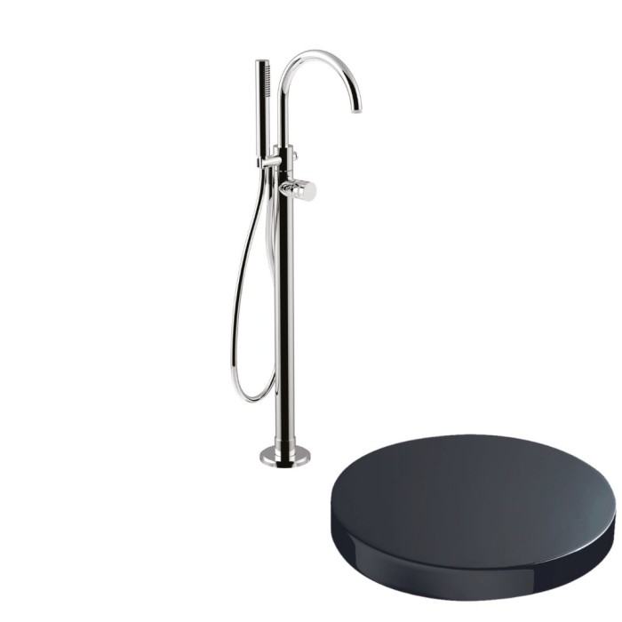 Напольный смеситель для ванны отдельностоящий, излив, ручной душ, Giulini My ring, хром черный глянц арт. MR0092EPCRN