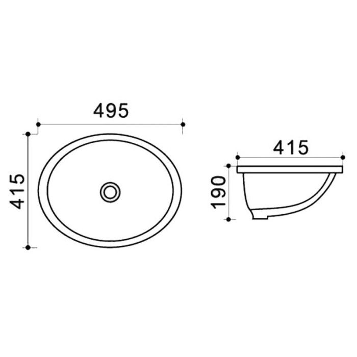 Раковина 49,5х41,5х19 овальная, встраиваемая снизу, белая, Azario - AZ908-20